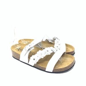 Autenti 41 White Leather Floral Accent Cork Footbed Sandal 12074 Size 9.5